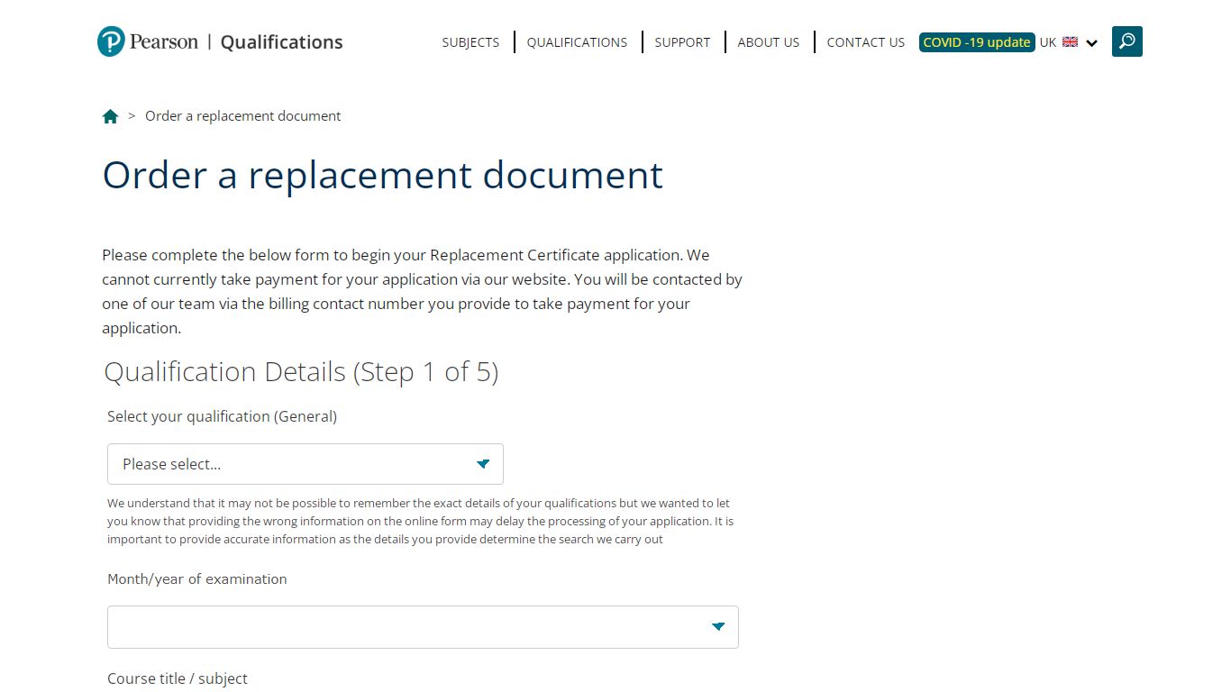 Replacement Certificates | Pearson qualifications - Edexcel