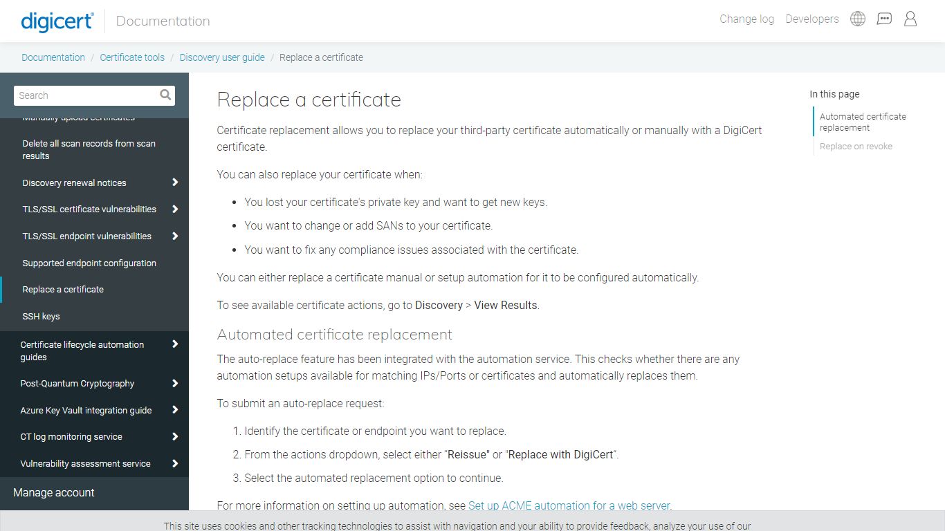 Replace a certificate | docs.digicert.com